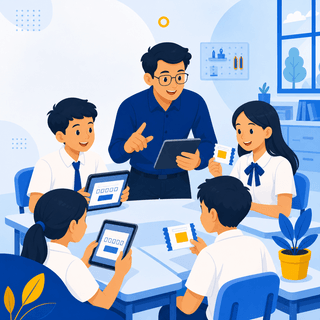 Ilustrasi kelas dan voucher sekolah